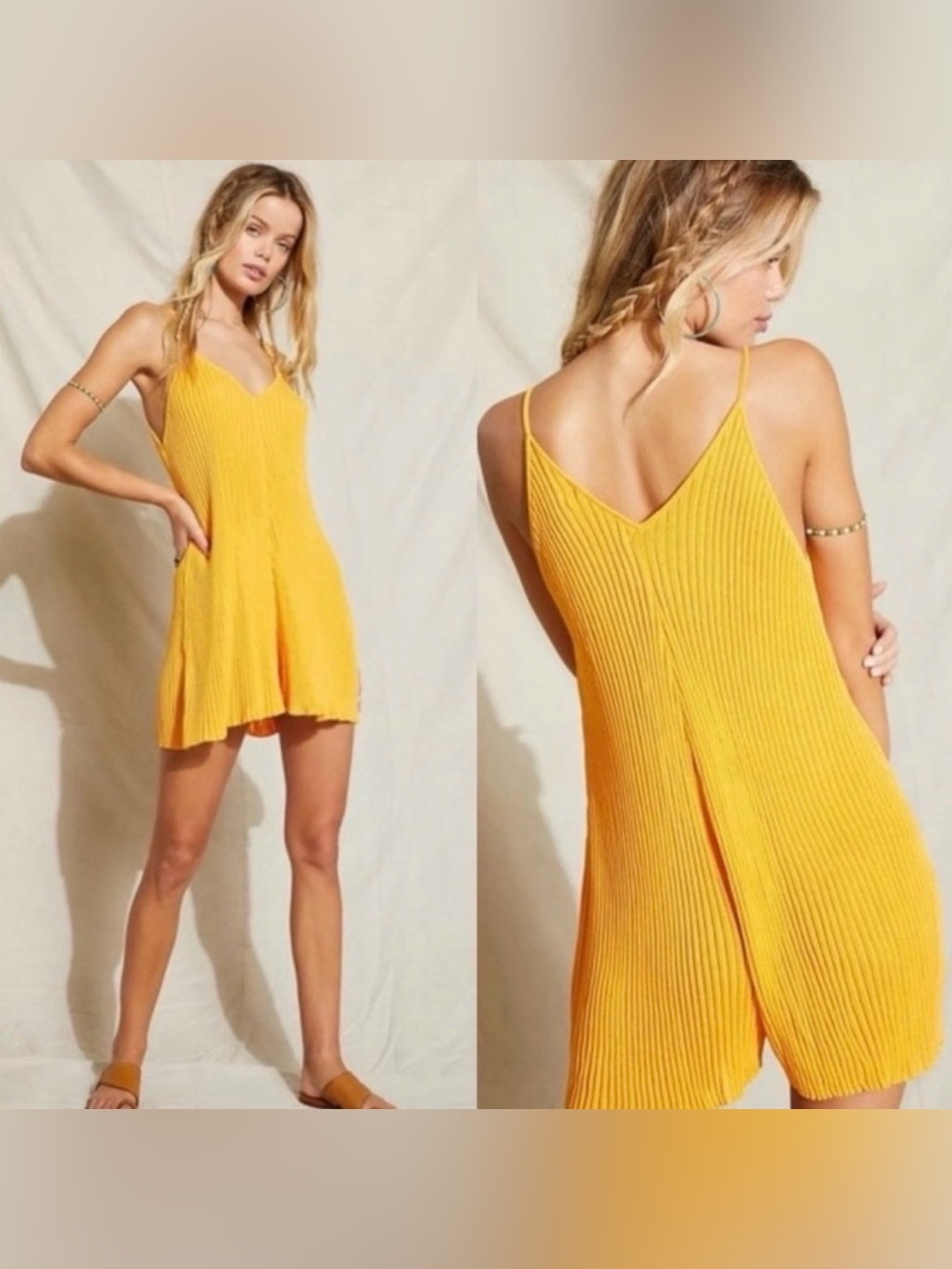Free People Beach Nola Sweater Romper In Yellow/Orange